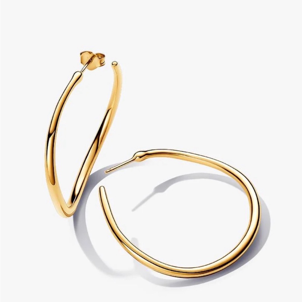Pandora Gold Hoop Organically Shaped 42 mm Open Hoop Earrings